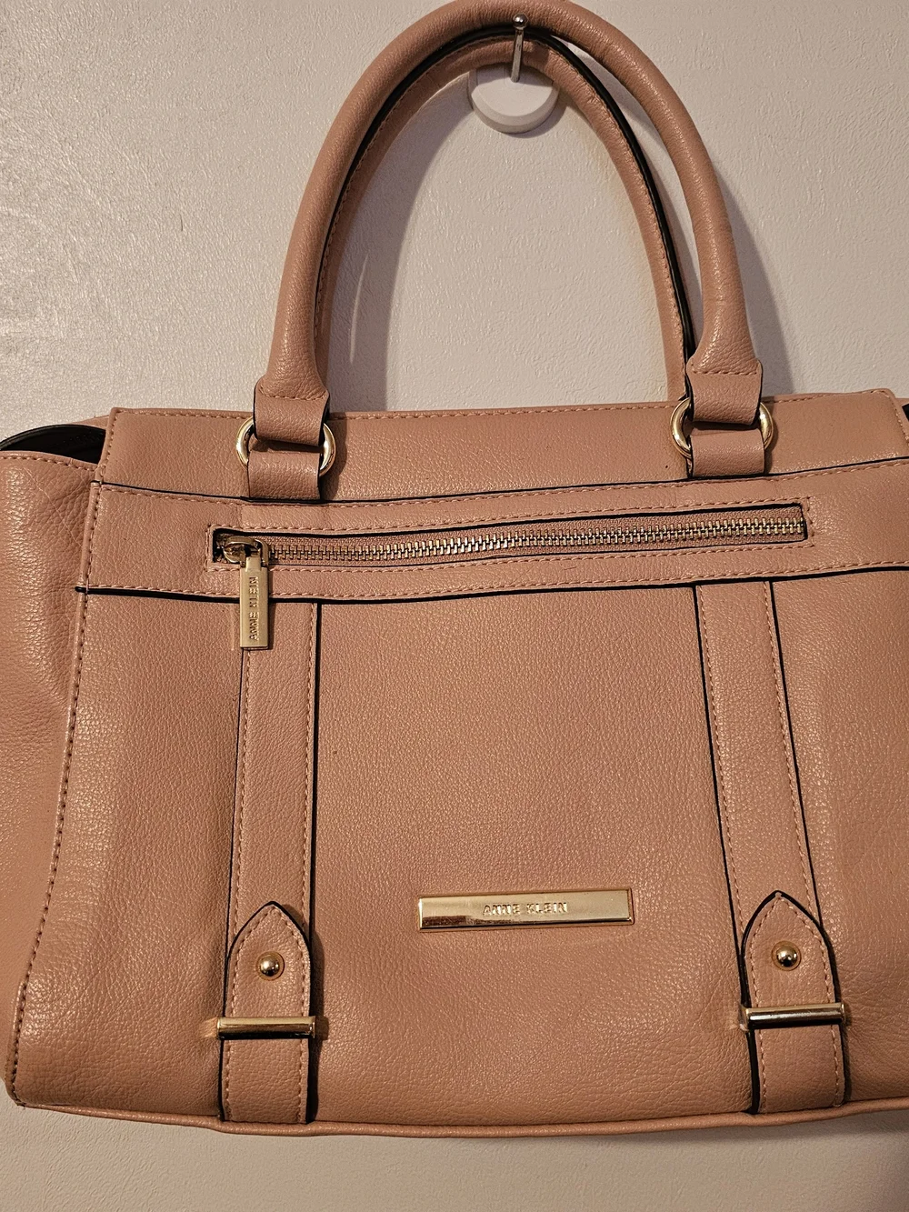 Anne Klein Military Luxe II Pebbled Tote Bag with Gold Hardware - Blush Pink
